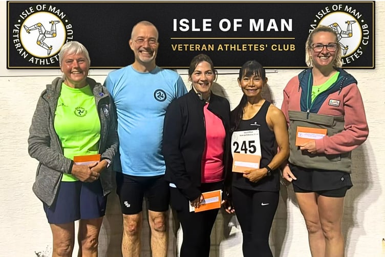 (Left to right) Moira Hall, 5km walk winner Phill Swales, 10km walk victor Rosa Nelson-Rohrer, Yanisa Sananveah and Margaret McCabe