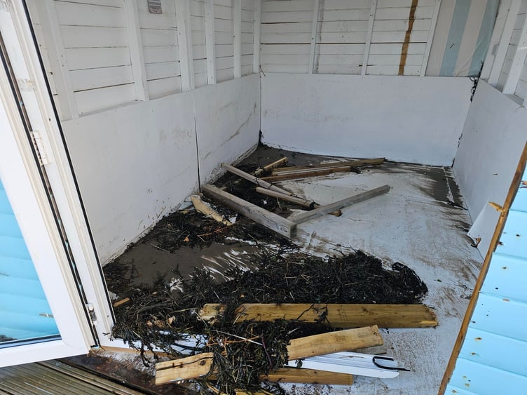Inside the damaged beach hut