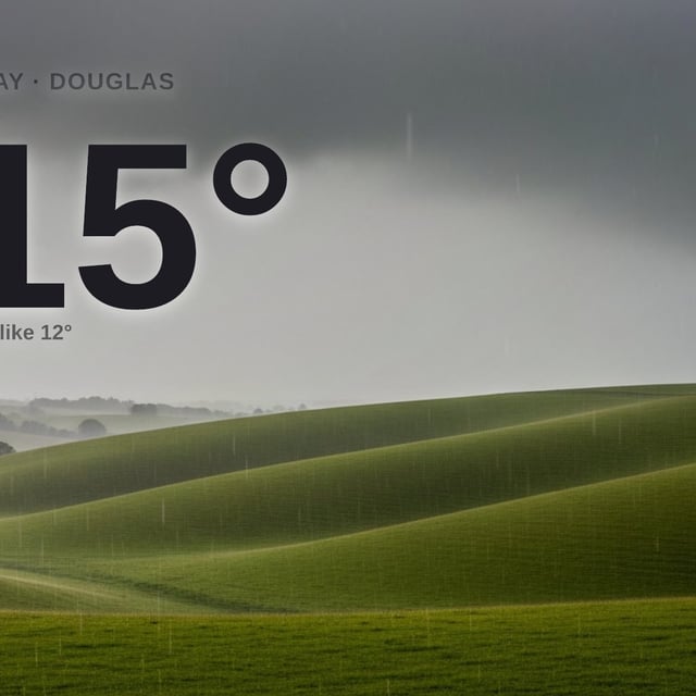 Douglas: heavy rain, high of 15°C on Monday